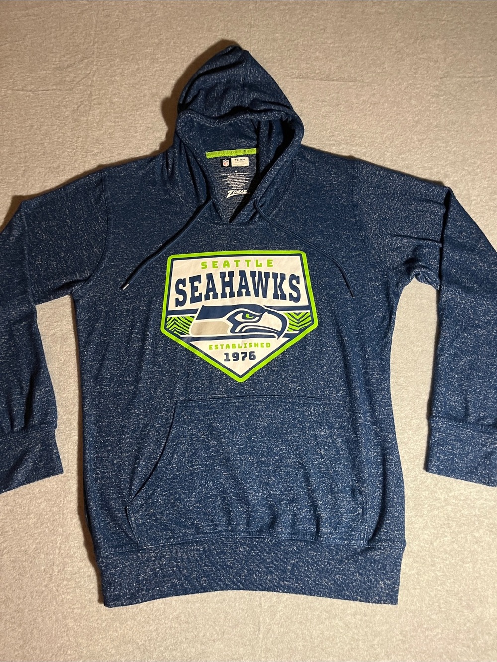 Seattle Seahawks Women's Pullover Hoodie - Navy with Neon Green Accent